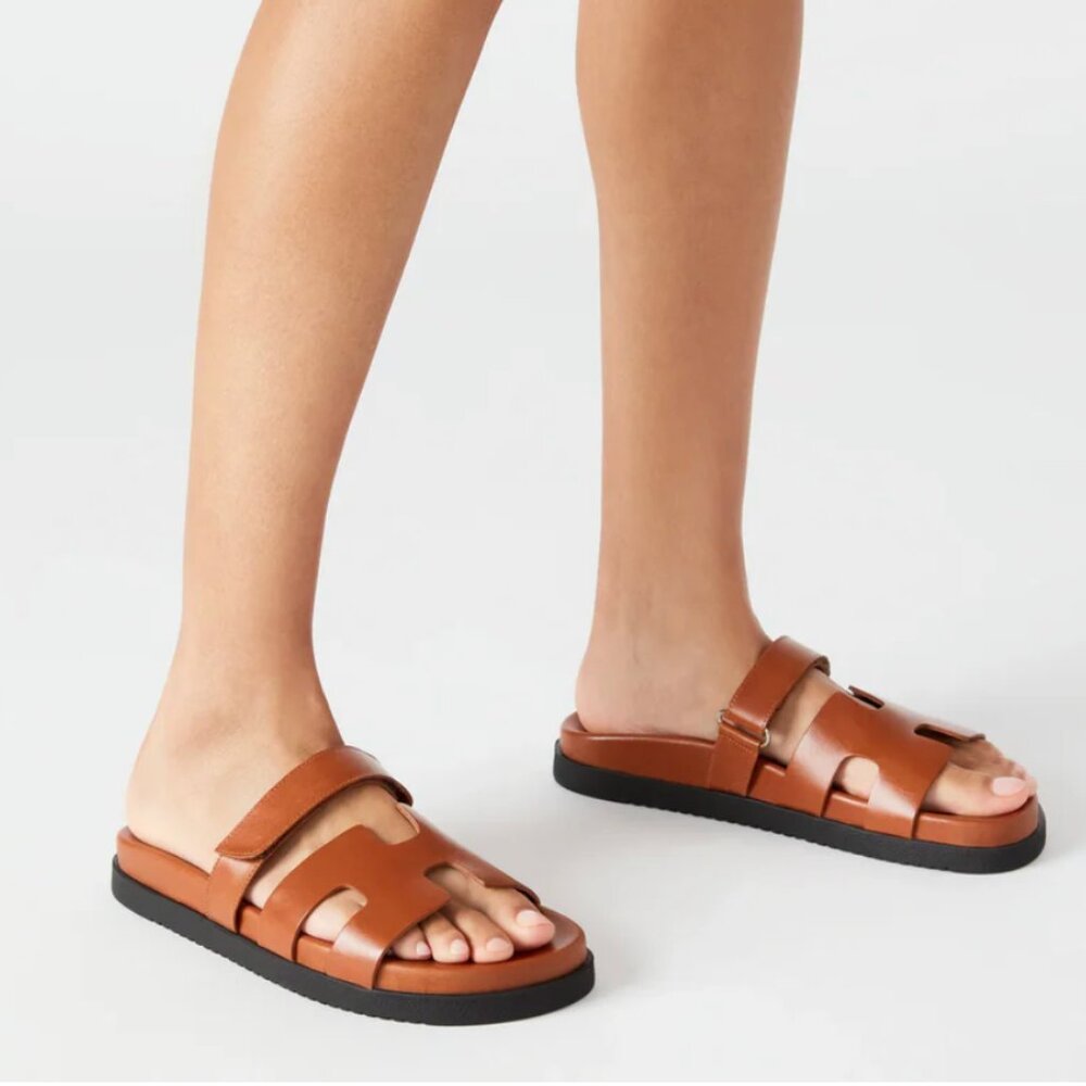 Steve Madden Brown Leather Slide Sandals - Picture 4 of 4